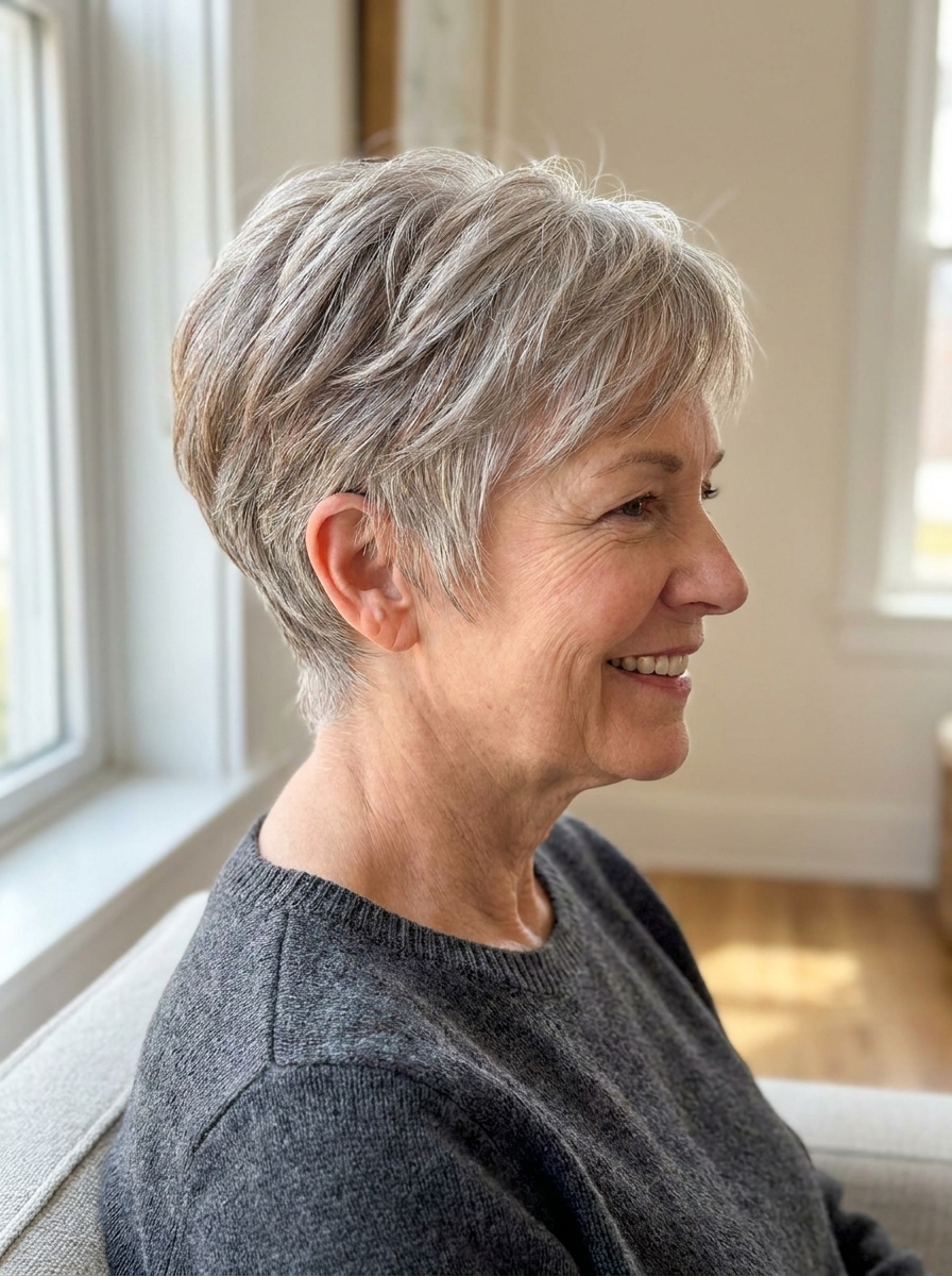 Eleganter Nacken-Pixie als Kurzhaarfrisuren für Damen ab 60 Inspiration 2026